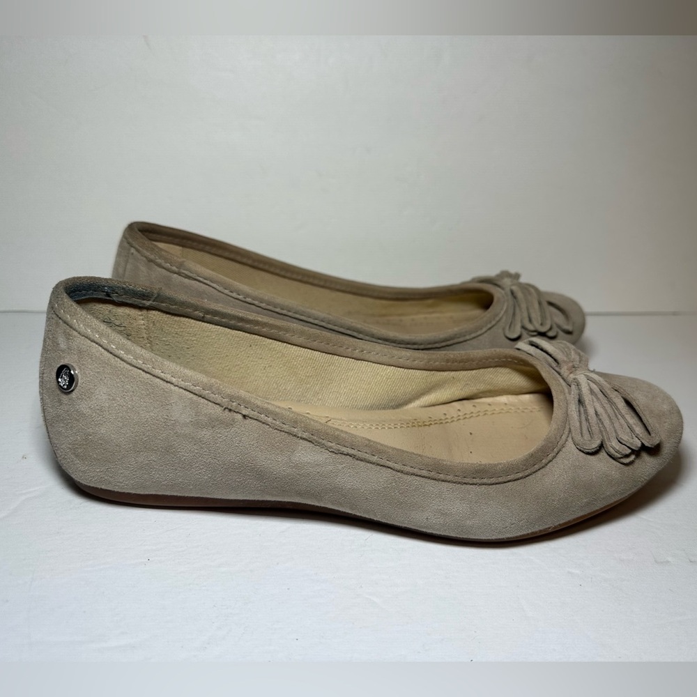 Hush Puppies Womens Tan Beige Bow Round Toe Flats Slip On Comfort Leather Sz 6.5